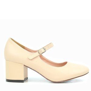 Nude Women's Mary Jane Round Toe Chunky Heel Pump